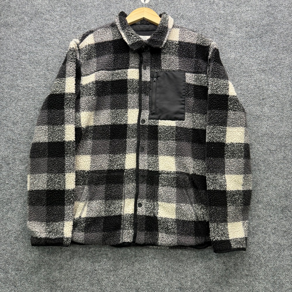 UGG Keefe Sherpa Jacket Mens Medium Black Grey Plaid Fleece Outdoor Insulated